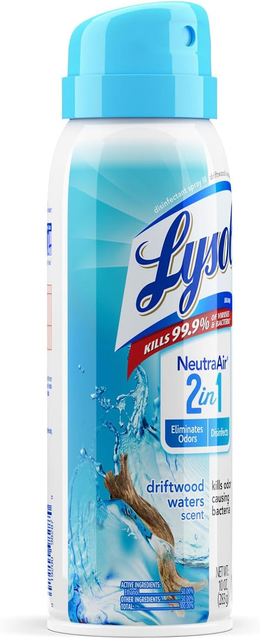 Lysol Neutraair Disinfectant Spray, 2 In 1: Eliminates Odors and Disinfects, Air Freshener & Disinfecting Spray, Driftwood Waters, 10 Fl Oz.