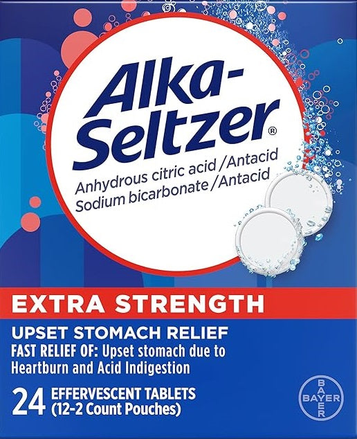 Alka-Seltzer Heartburn Relief Extra Strength Effervescent Tablets, 4-in-1 Relief from Heartburn, Sour Stomach, Acid Indigestion, and Upset Stomach, Dissolvable Antacid, 24 ct