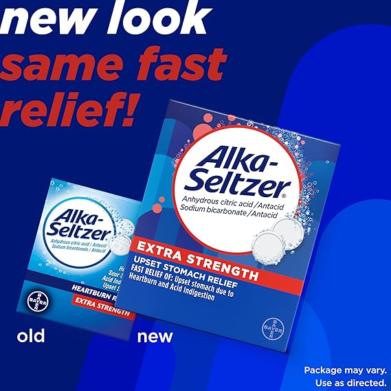 Alka-Seltzer Heartburn Relief Extra Strength Effervescent Tablets, 4-in-1 Relief from Heartburn, Sour Stomach, Acid Indigestion, and Upset Stomach, Dissolvable Antacid, 24 ct