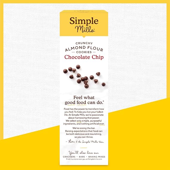 Simple Mills Almond Flour Crunchy Cookies, Chocolate Chip - Gluten Free, Vegan, Healthy Snacks, Made with Organic Coconut Oil, 5.5 oz (Pack of 3)